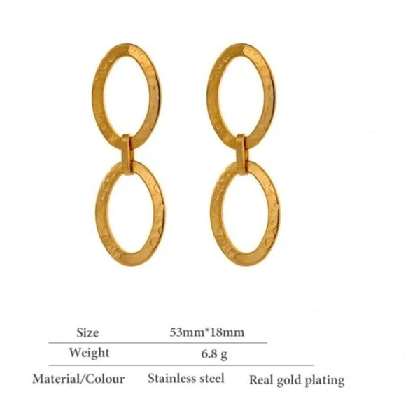 New Gold Oval Hoop Dangle Drop Earrings - Picture 6 of 9